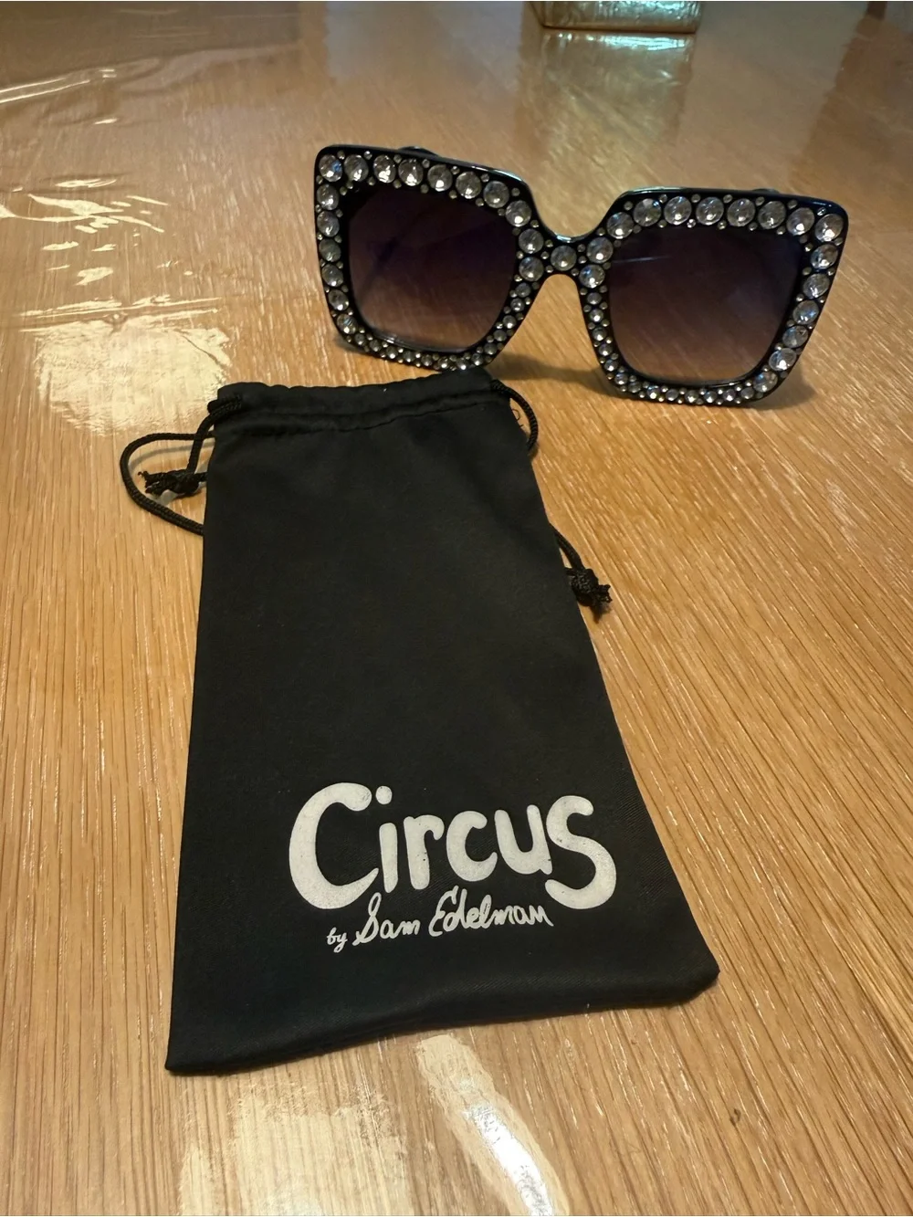 Black Crystal-Embellished Square Sunglasses